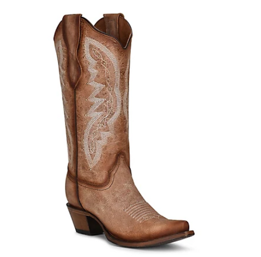 Circle G Brown Embroidery Studded Snip Toe Boot