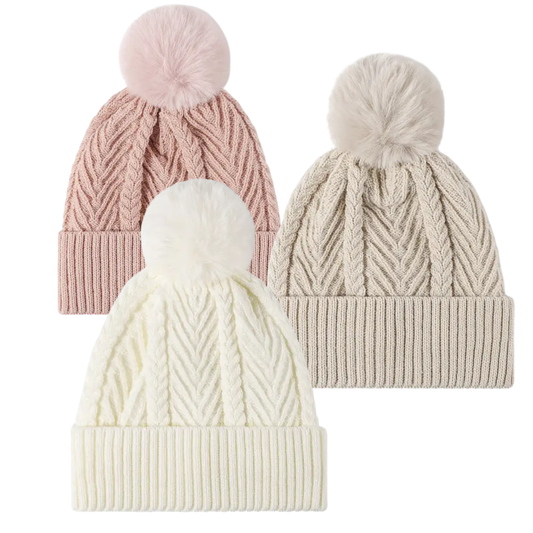 Knit Pom Beanie w/ Fur Lining