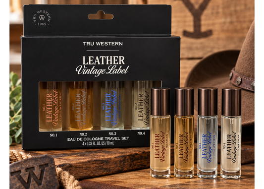 Leather Vintage Label Cologne Travel Set