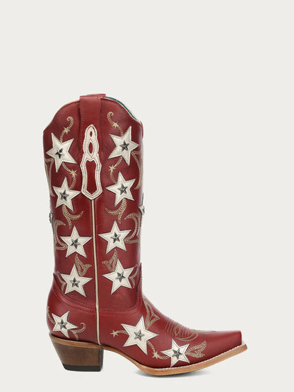 Corral Red Embroidery Stars & Studs Boot