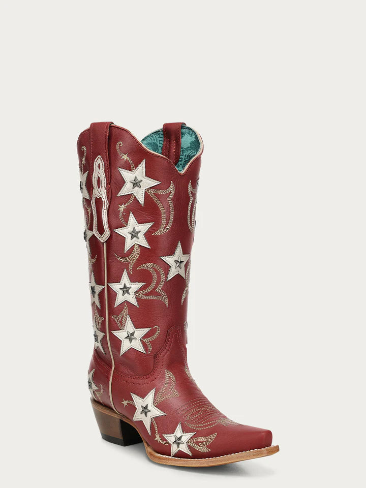 Corral Red Embroidery Stars & Studs Boot