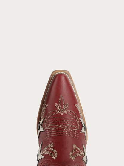 Corral Red Embroidery Stars Overlay & Studs Ankle Bootie