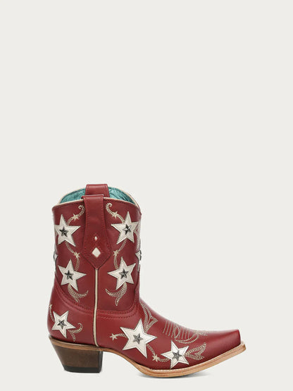Corral Red Embroidery Stars Overlay & Studs Ankle Bootie