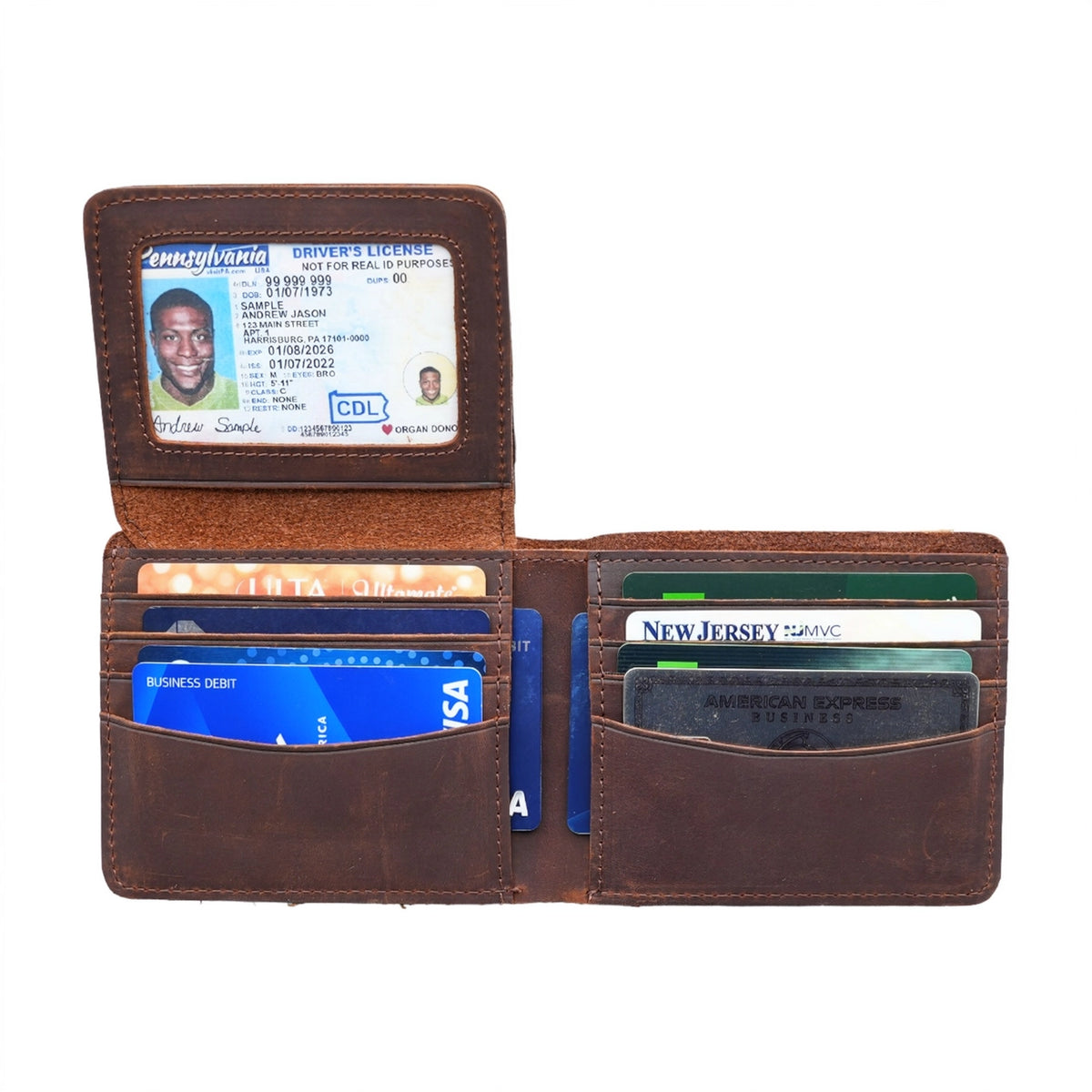Genuine Leather Wallet w/ Flap Out ID Window