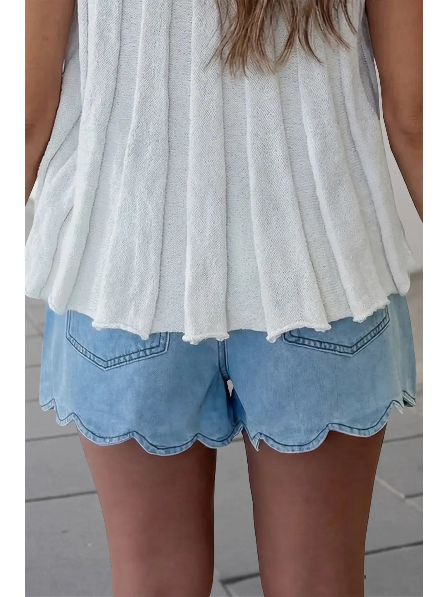 Western Scallop Trim Denim Shorts