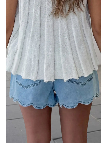 Western Scallop Trim Denim Shorts