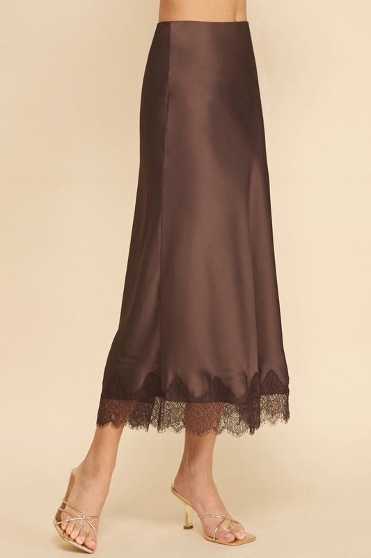 Chocolate Brown Slip Skirt w/ Lace Detail