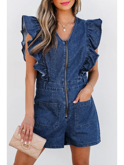 Ruffled Denim Romper
