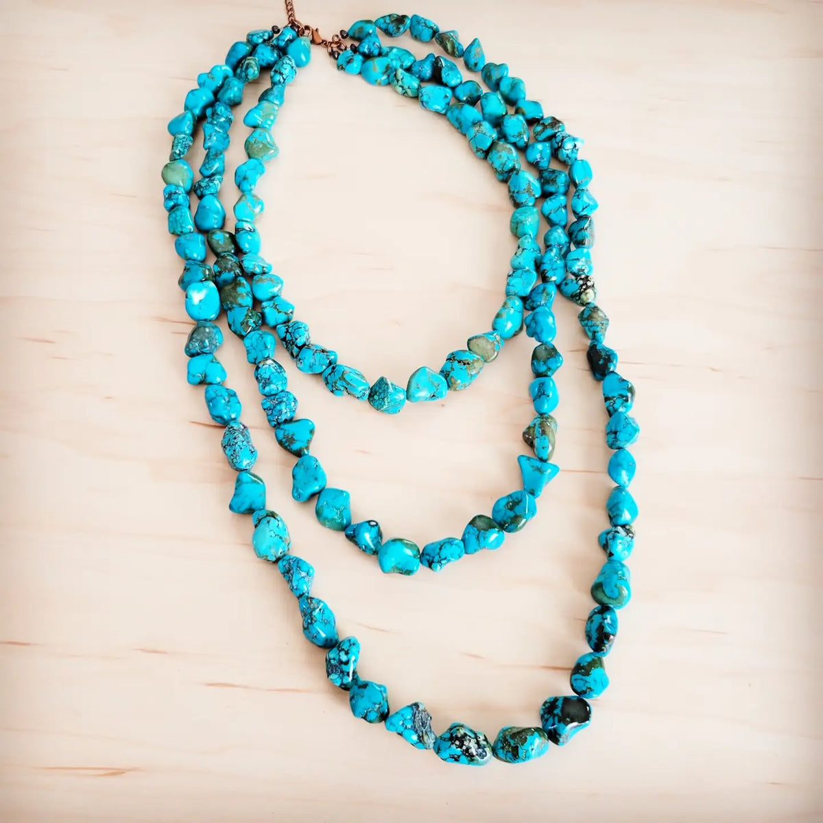Genuine Blue Turquoise Triple Strand Necklace
