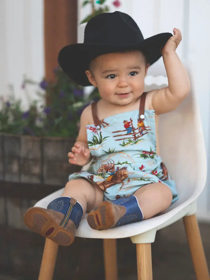 Cowboy Leather Strap Bubble Baby Romper