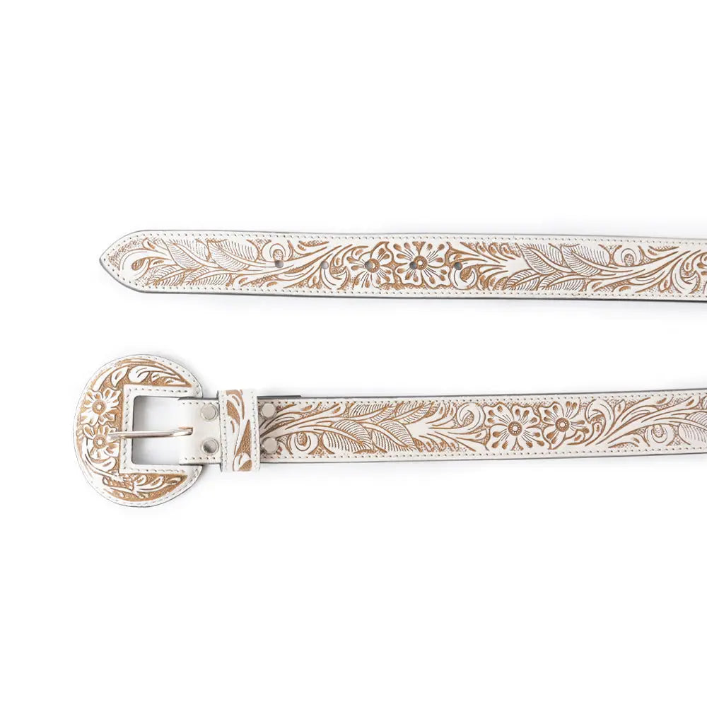 High Desert Women's Hand Tooled White Leather Belt