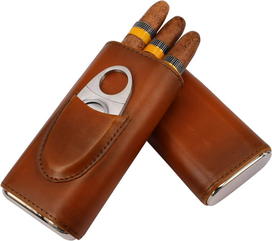 Leather Cigar Case/Humidor w/ Cutter