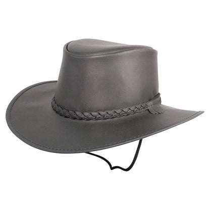 Leather Crushable Outback Hat - Black