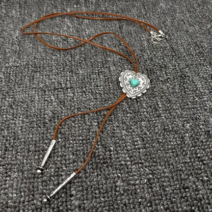 Turquoise Heart Charm Lariat Necklace