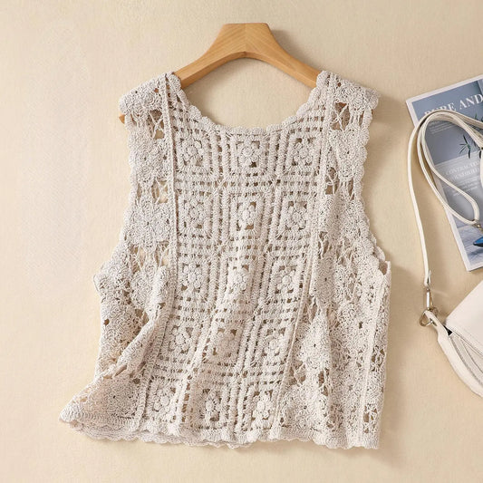 Vintage Boho Cream Crochet Vest
