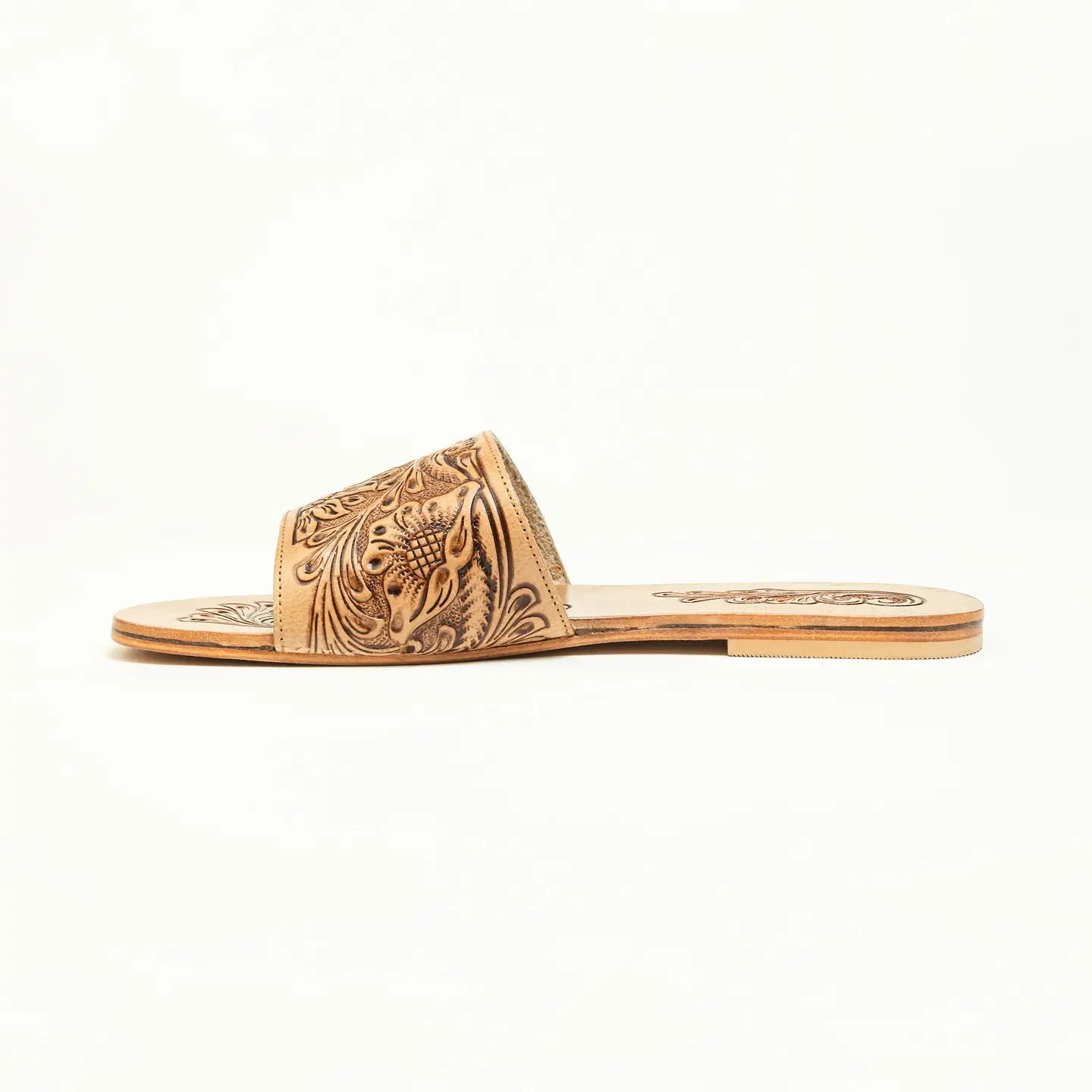 Cactus Lace Handtooled Leather Sandals in Charred Brown