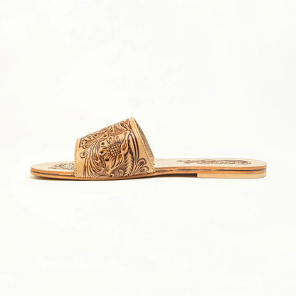 Cactus Lace Handtooled Leather Sandals in Charred Brown