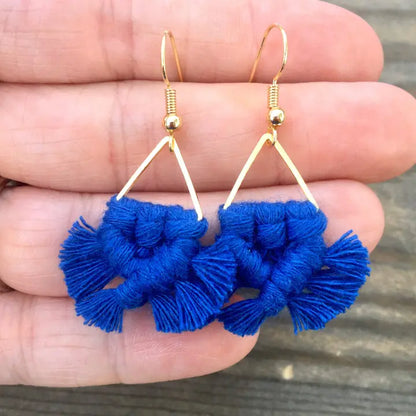 Micro Fringe Triangle Earrings - Blue & Gold