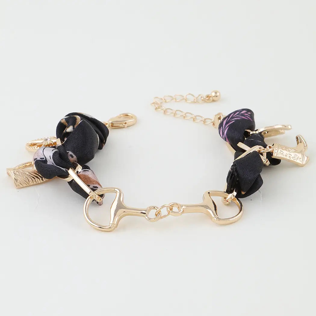 Horse Bit Fabric Wrap Charm Bracelet