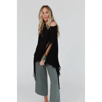 Showstopper Black Fringe Tunic