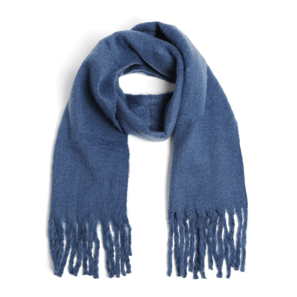 Cozy Oversized Fringe Scarf - Navy Blue