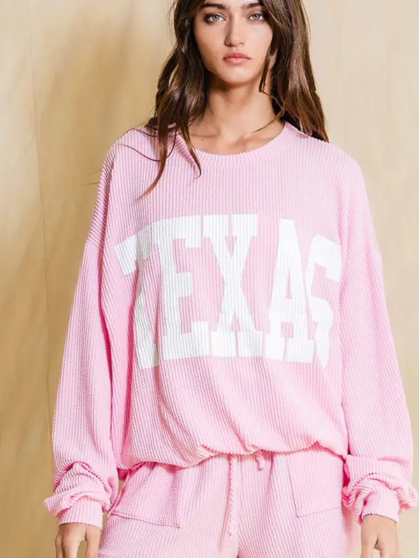 Comfy Texas Graphic Sweatshirt in Light Pink
