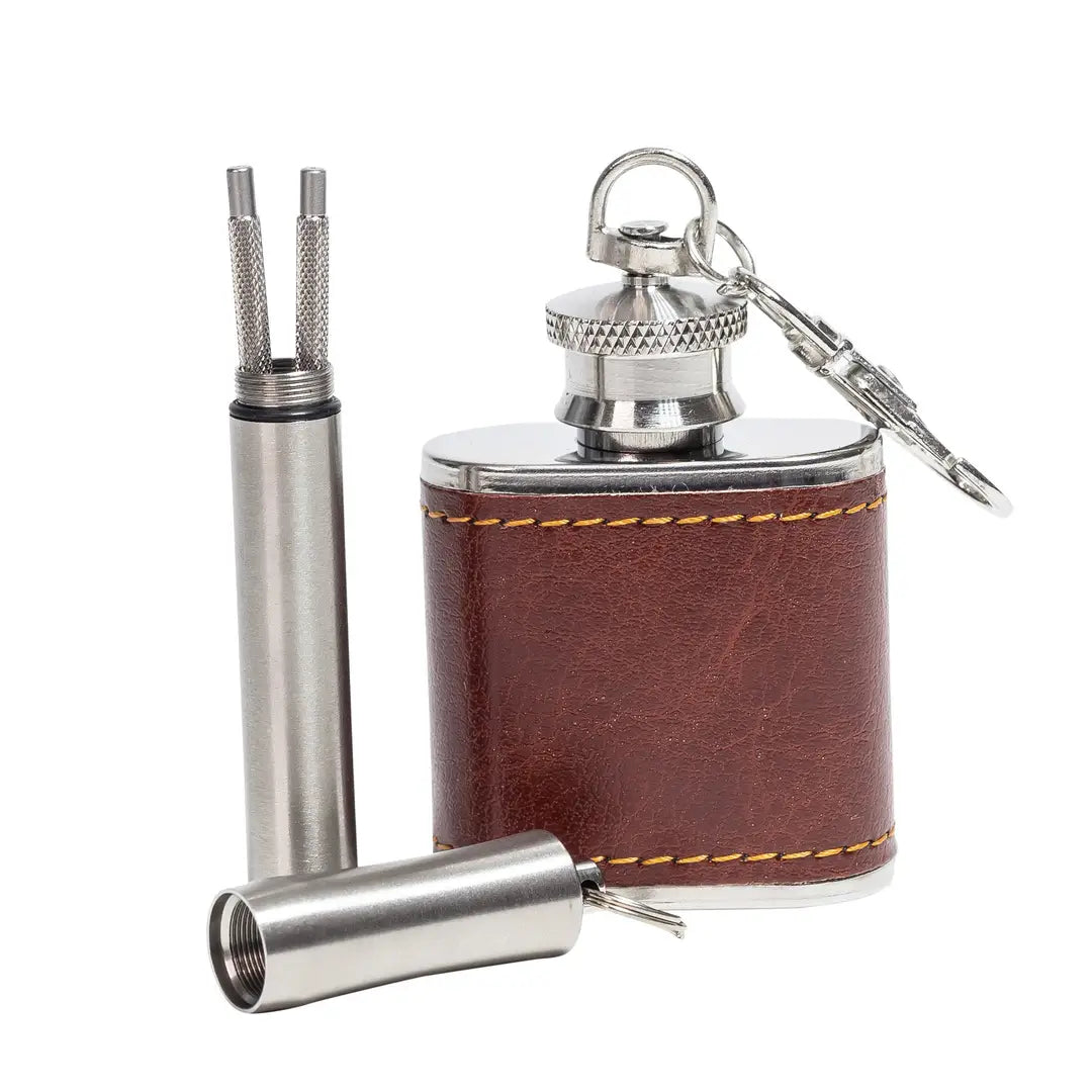 Executive Flask & Toothpick Keychain Set