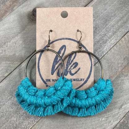 Round Fringe Earrings - Teal & Bronze