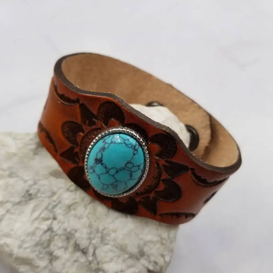 Boho Turquoise Brown Leather Bracelet