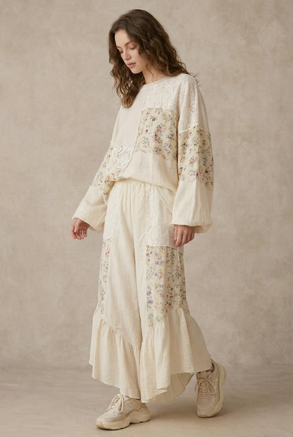 Floral Patchwork Ruffle Pants