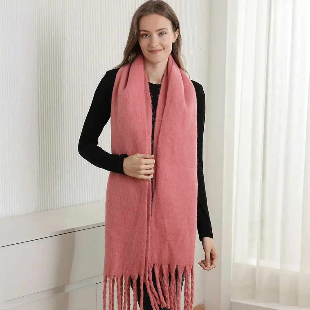 Cozy Oversized Fringe Scarf - Pink