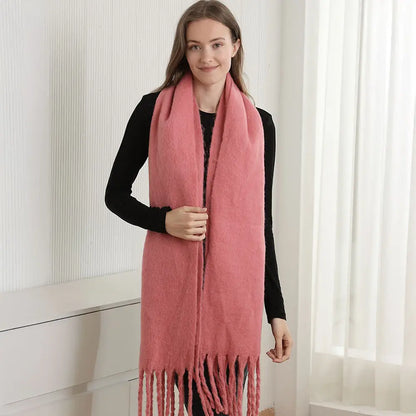 Cozy Oversized Fringe Scarf - Pink