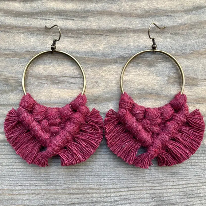 Square Knot Earrings - Burgundy & Bronze