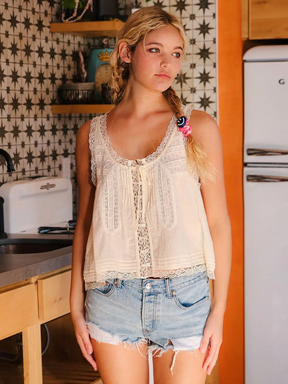 Front Lace Trimmed Tank Top