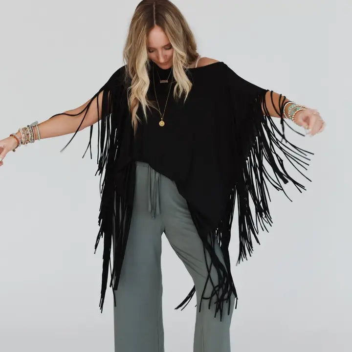 Showstopper Black Fringe Tunic