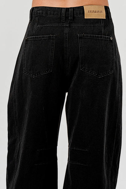 Ladies Mid Rise Black Barrel Jeans