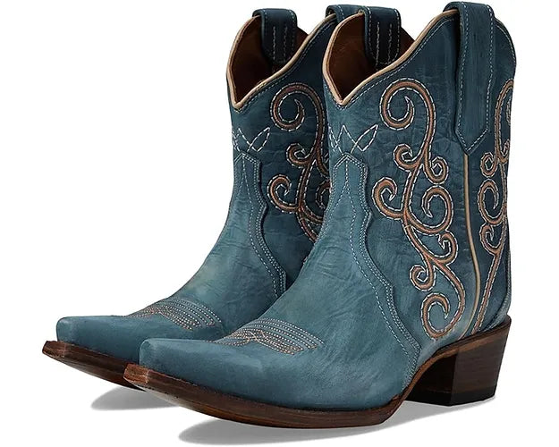 Circle G LD Distressed Blue Embroidery Triad Ankle Boot