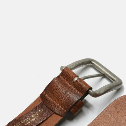 Wide Dark Brown Leather Belt w/ Silver Buckle