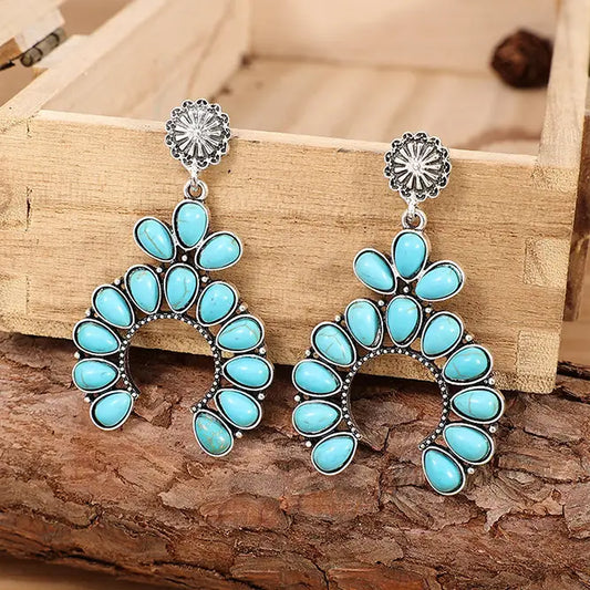 Squash Blossom Turquoise Drop Earring