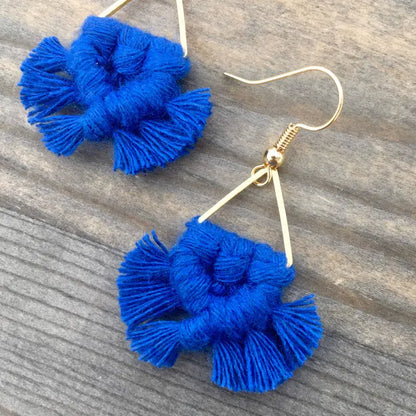 Micro Fringe Triangle Earrings - Blue & Gold