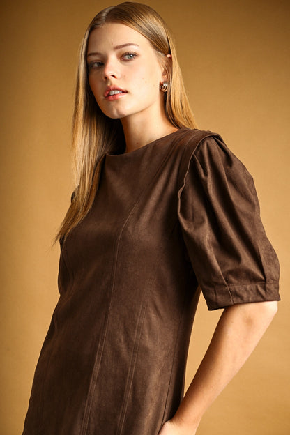 Suede Barrel Sleeve Shift Dress