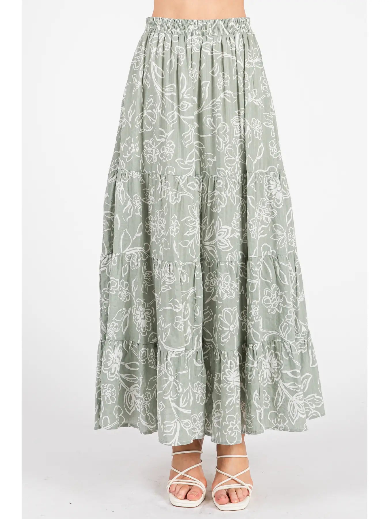 Elastic Waist Floral Maxi Skirt w/ Pockets