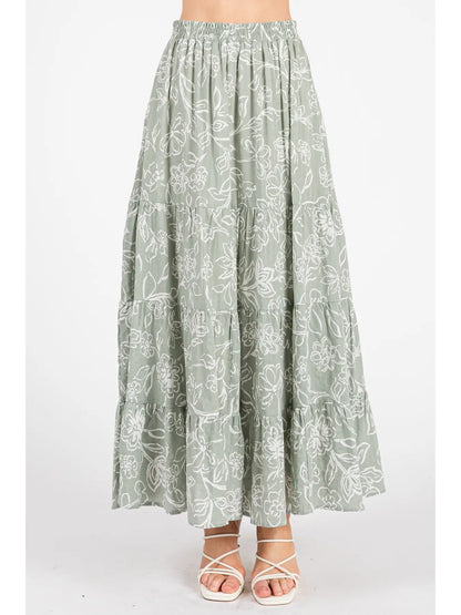 Elastic Waist Floral Maxi Skirt w/ Pockets