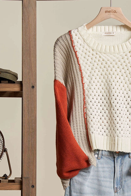 Multi Fabric Color Block Sweater