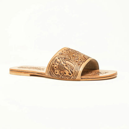 Cactus Lace Handtooled Leather Sandals in Charred Brown