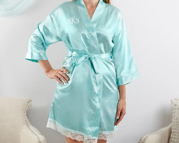 Aqua Elegant Lace Kimono Robe