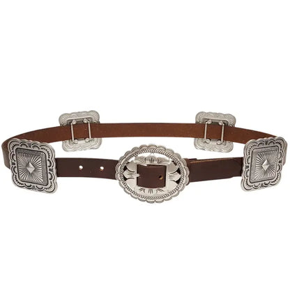 Genuine Leather Belt w/ Silver Conchos
