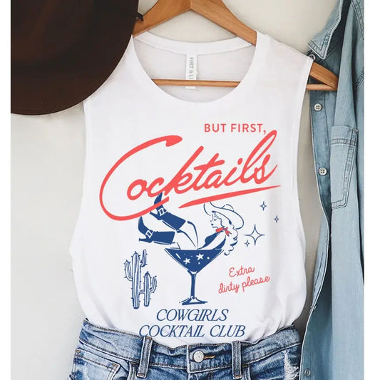"But First, Cocktails" Graphic Tank Top