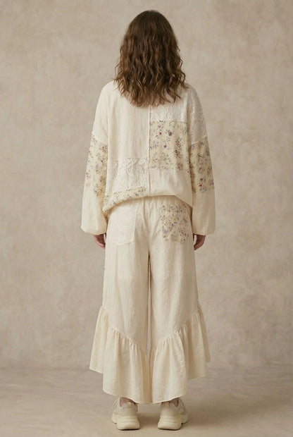 Floral Patchwork Ruffle Pants