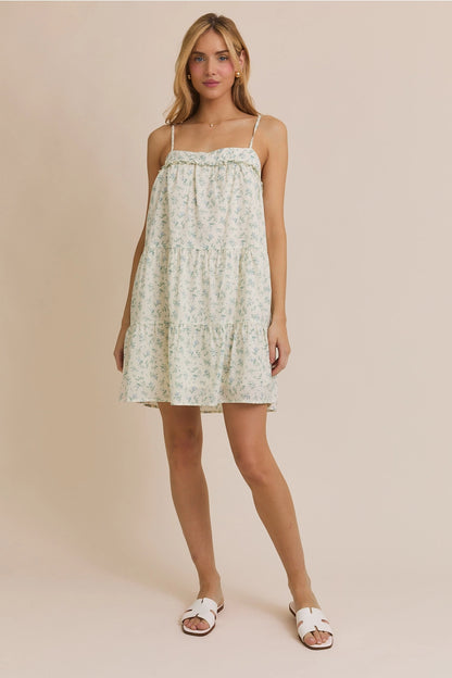 Sleeveless Tiered Cotton Floral Mini Dress